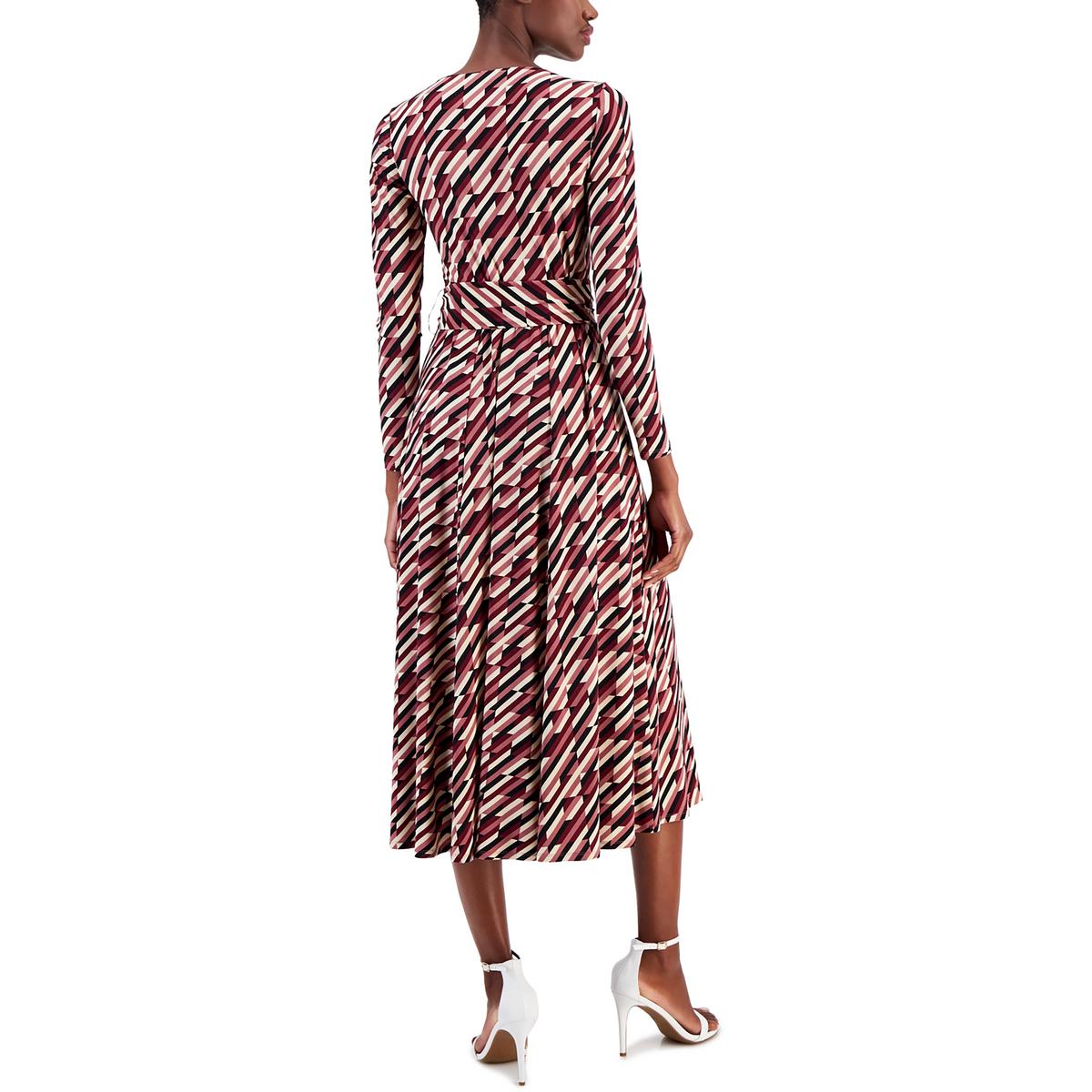 Anne Klein Womens Printed Square Neck Midi Dress