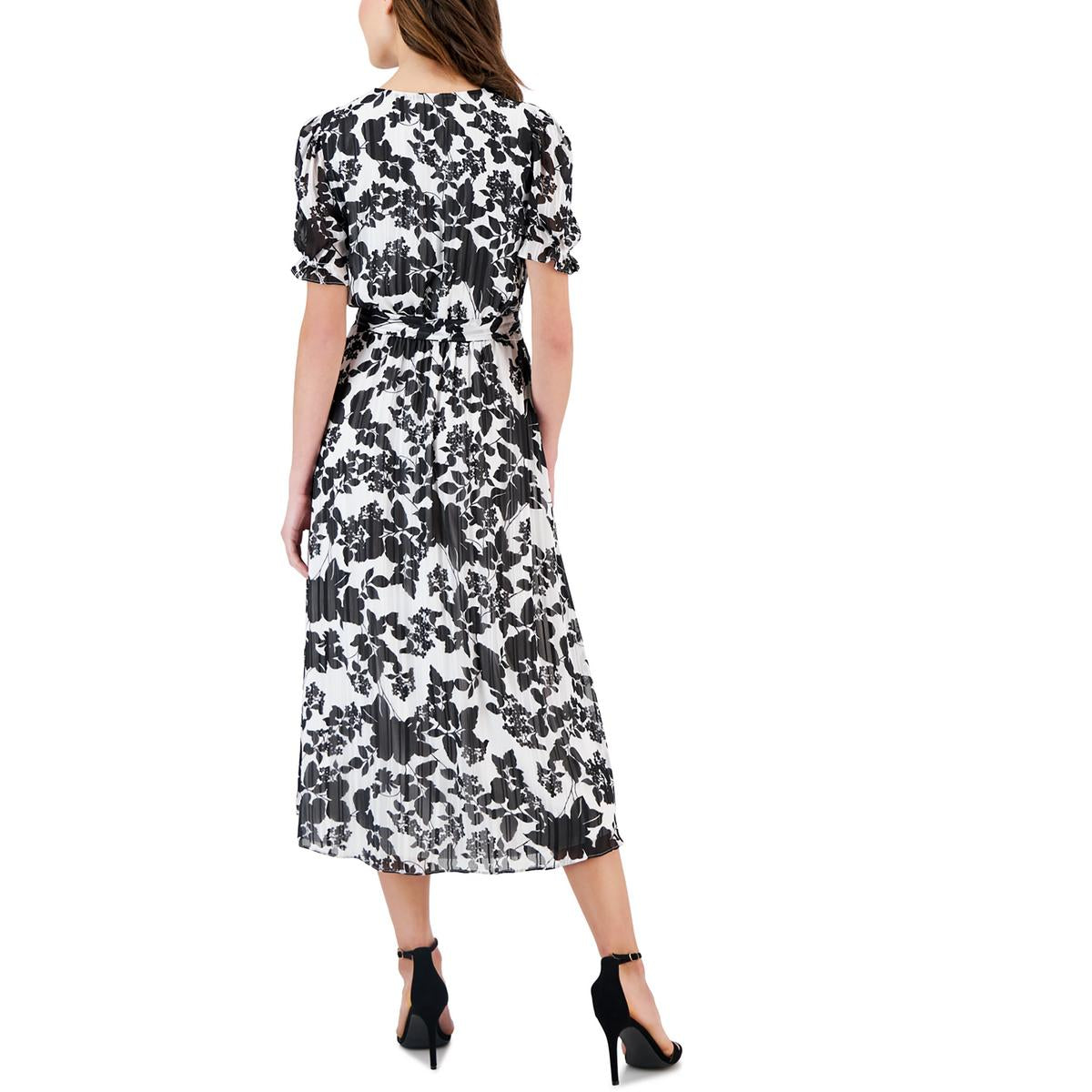 Anne Klein Womens Floral Print V-Neck Midi Dress