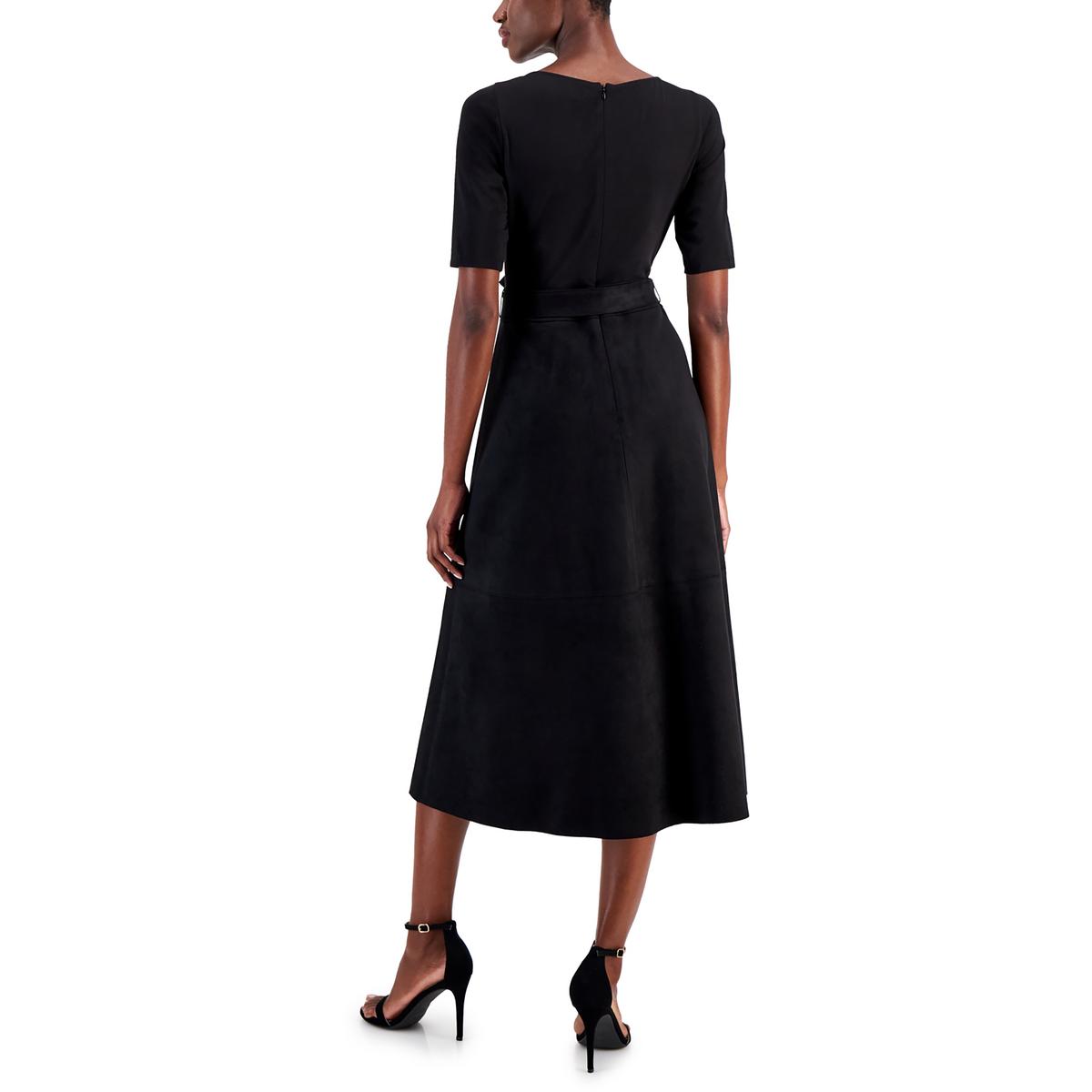 Anne Klein Womens Faux Suede Mid Calf Midi Dress