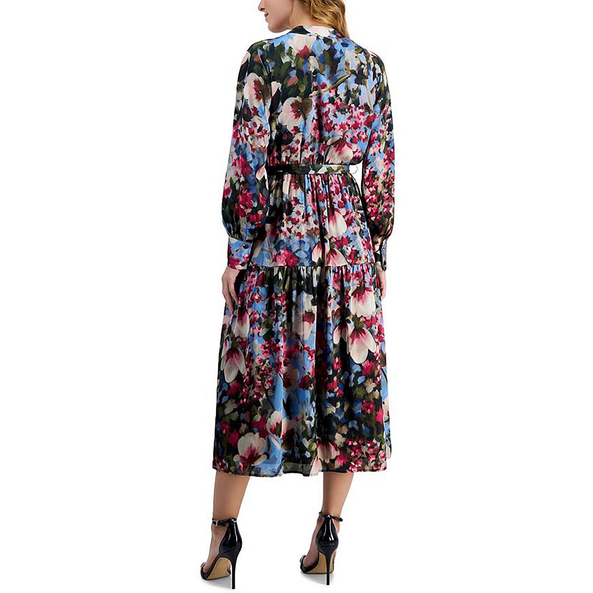 Anne Klein Womens Satin Floral Midi Dress