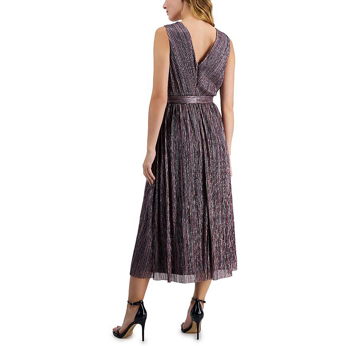 Anne Klein Womens Metallic Tea Length Midi Dress